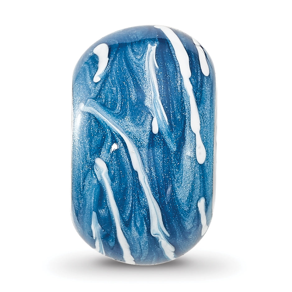 Sterling Silver Reflections Rhodium-plated Blue & White Enameled Bead