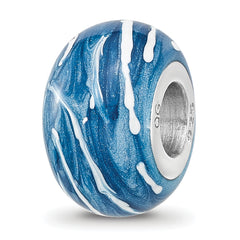 Sterling Silver Reflections Rhodium-plated Blue & White Enameled Bead