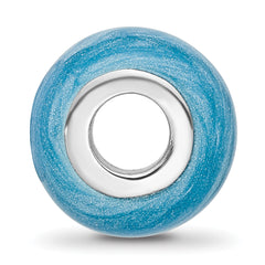 Sterling Silver Reflections Rhodium-plated Light Blue Shimmer Enamel Bead