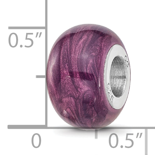 Sterling Silver Reflections Rhodium-plated Light Purple Shimmer Enamel Bead