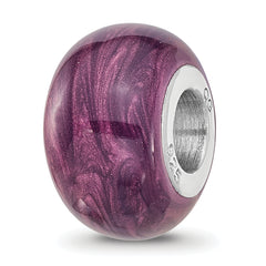 Sterling Silver Reflections Rhodium-plated Light Purple Shimmer Enamel Bead