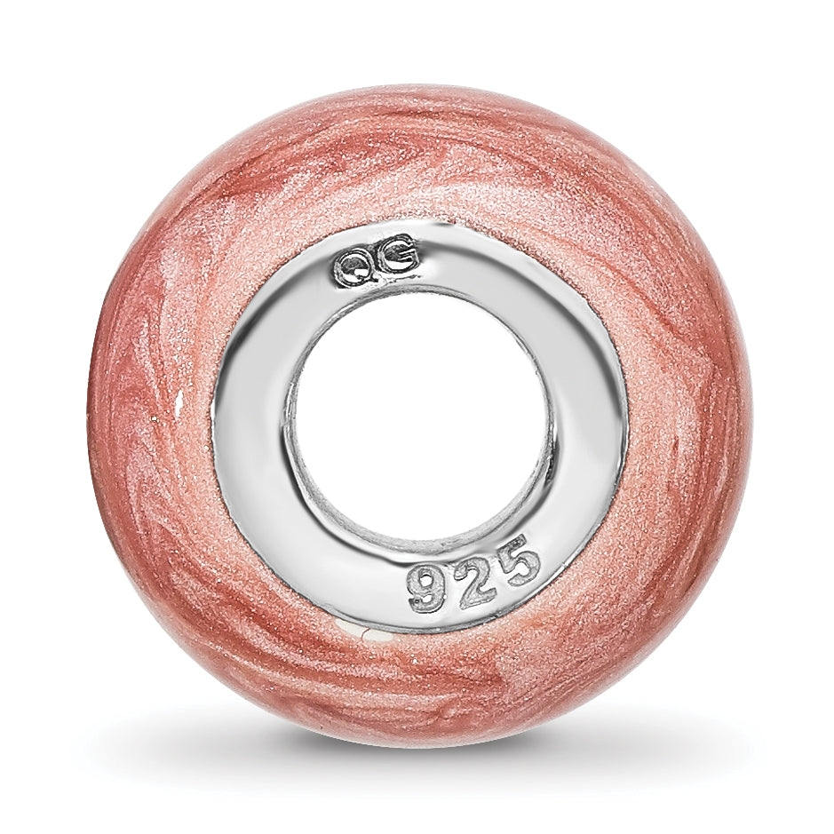 Sterling Silver Reflections Rhodium-plated Dark Pink Shimmer Enamel Bead