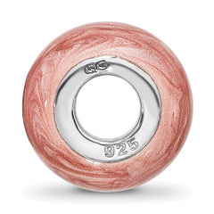 Sterling Silver Reflections Rhodium-plated Dark Pink Shimmer Enamel Bead