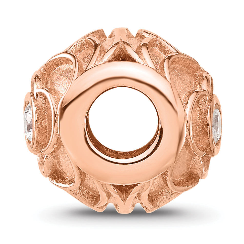 Sterling Silver Reflections Rose Gold-plated CZ Floral Rose Bead