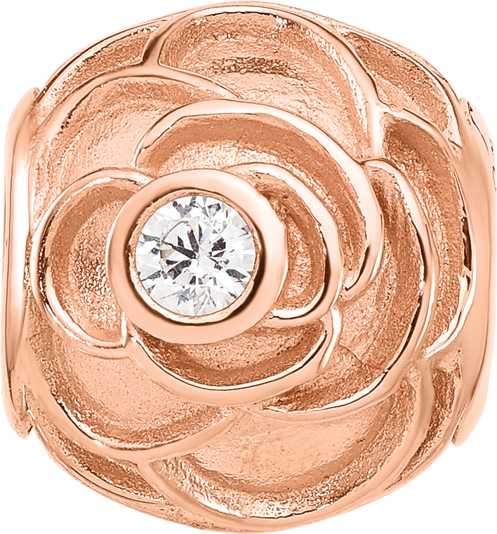 Sterling Silver Reflections Rose Gold-plated CZ Floral Rose Bead