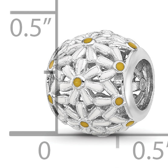 Sterling Silver Reflections Rhodium-plated Enameled Daisys Bead