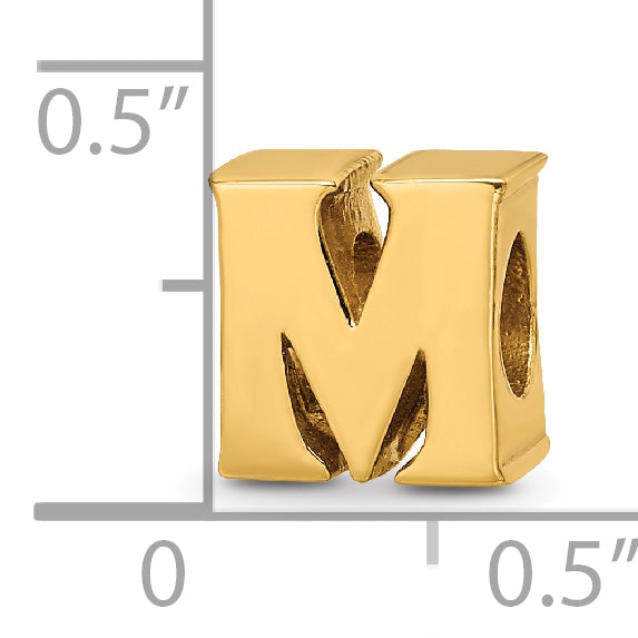 Sterling Silver 925 Gold-Plated Letter M Bead with Polished Finish