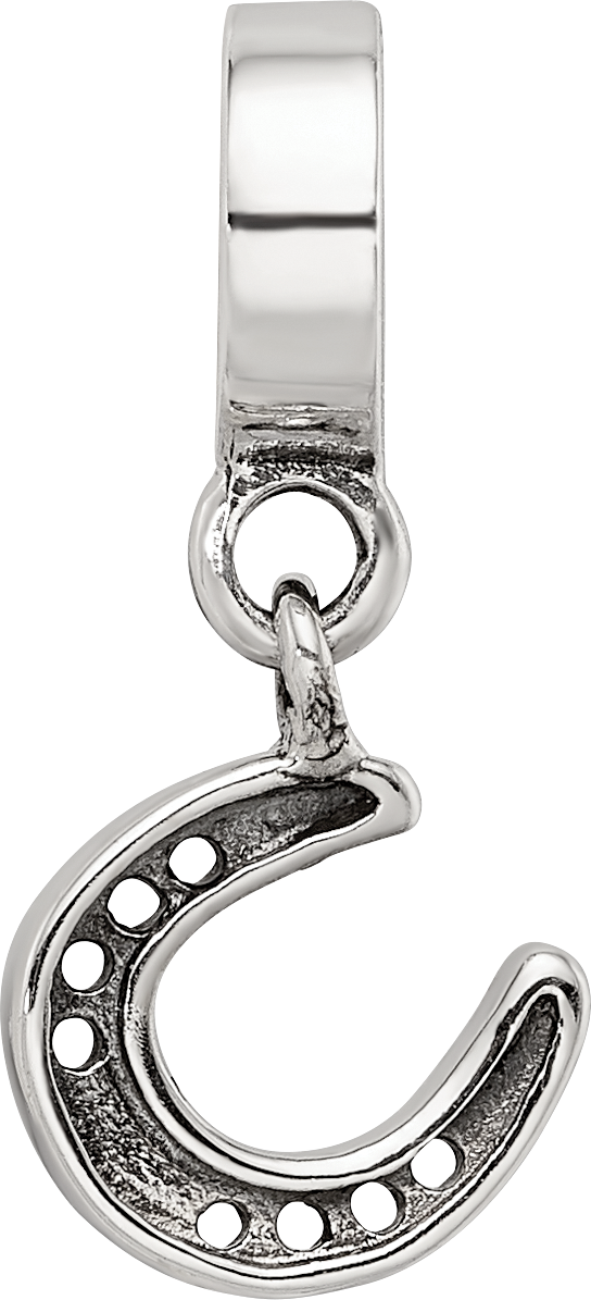 Sterling Silver 925 Horseshoe Dangle Bead with Antiqued Finish Elegant Charm