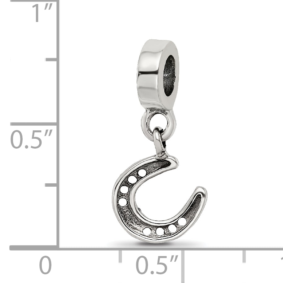 Sterling Silver 925 Horseshoe Dangle Bead with Antiqued Finish Elegant Charm