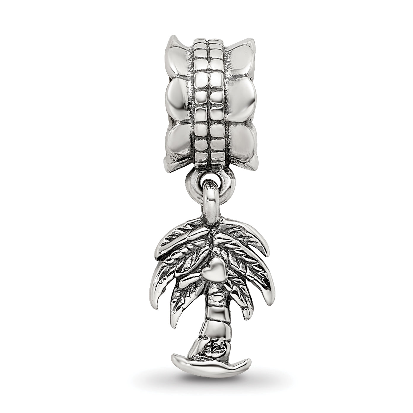 Sterling Silver 925 Palm Tree Dangle Bead with Antiqued Finish  Casted Solid Charm