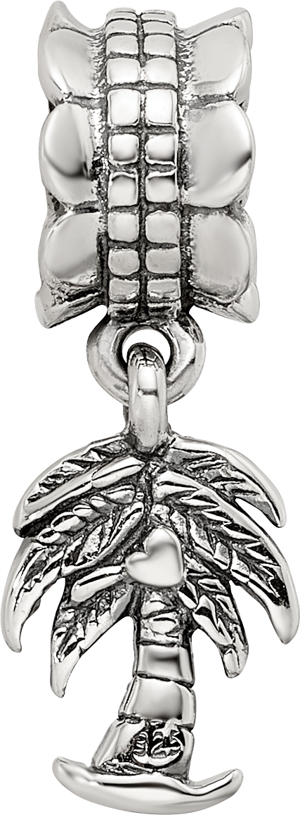 Sterling Silver 925 Palm Tree Dangle Bead with Antiqued Finish  Casted Solid Charm