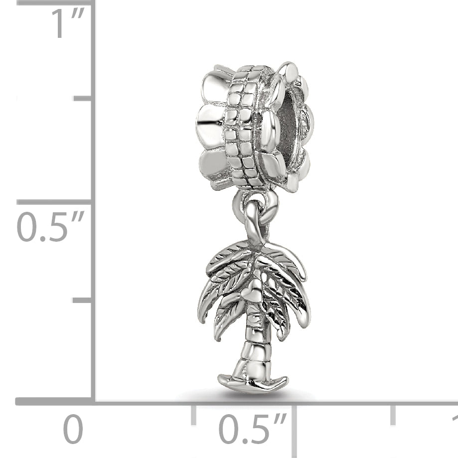 Sterling Silver 925 Palm Tree Dangle Bead with Antiqued Finish  Casted Solid Charm