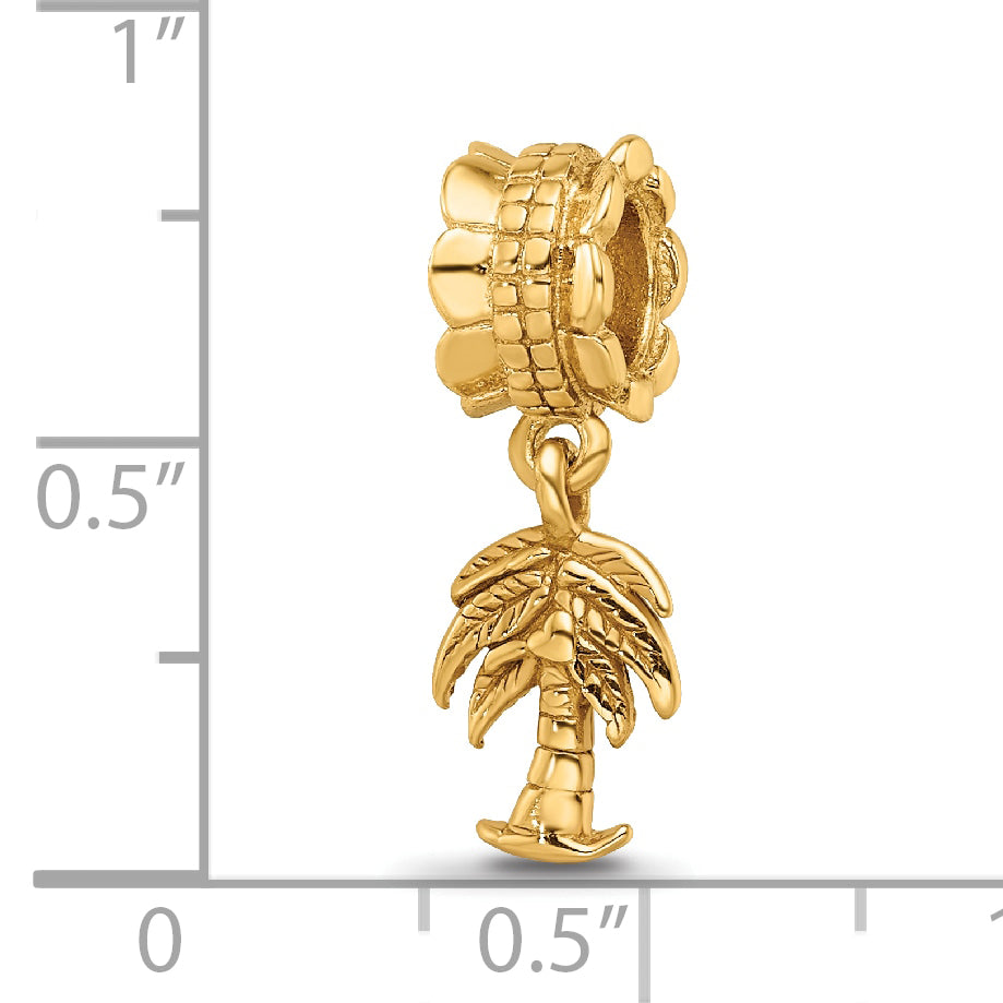 Sterling Silver Gold-Plated Palm Tree Dangle Bead with Polished Finish