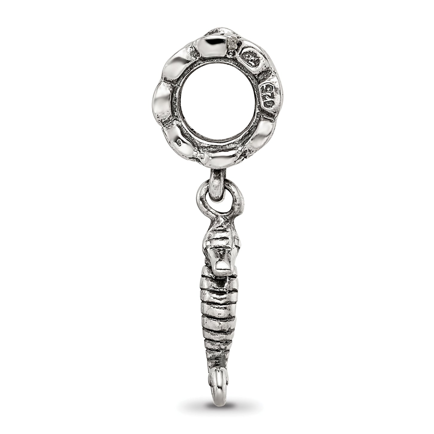 Sterling Silver 925 Seahorse Dangle Bead with Antiqued Finish, Solid Charm Design