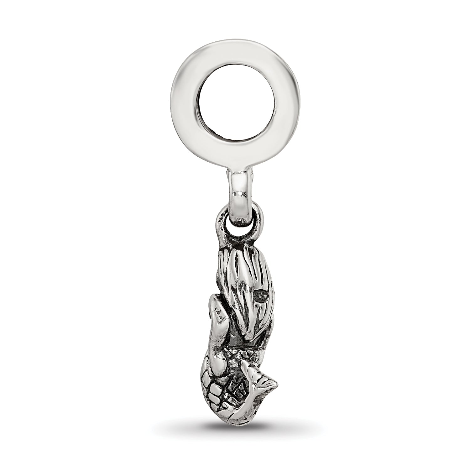 Sterling Silver 925 Mermaid Dangle Bead with Antiqued Finish Solid Cast Design