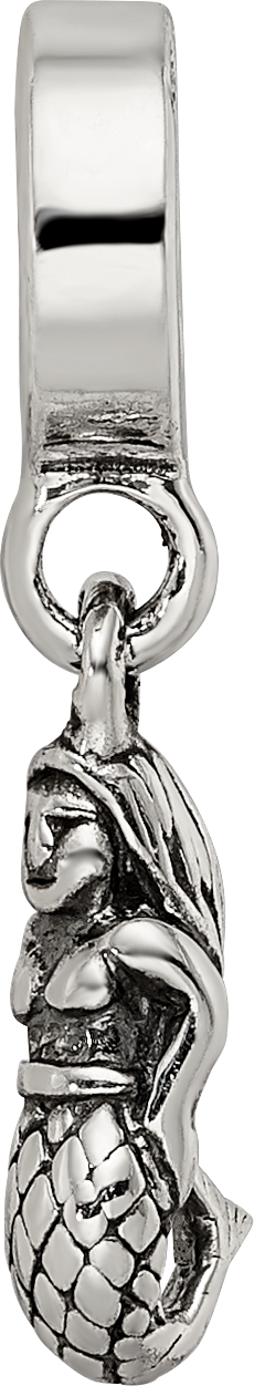 Sterling Silver 925 Mermaid Dangle Bead with Antiqued Finish Solid Cast Design