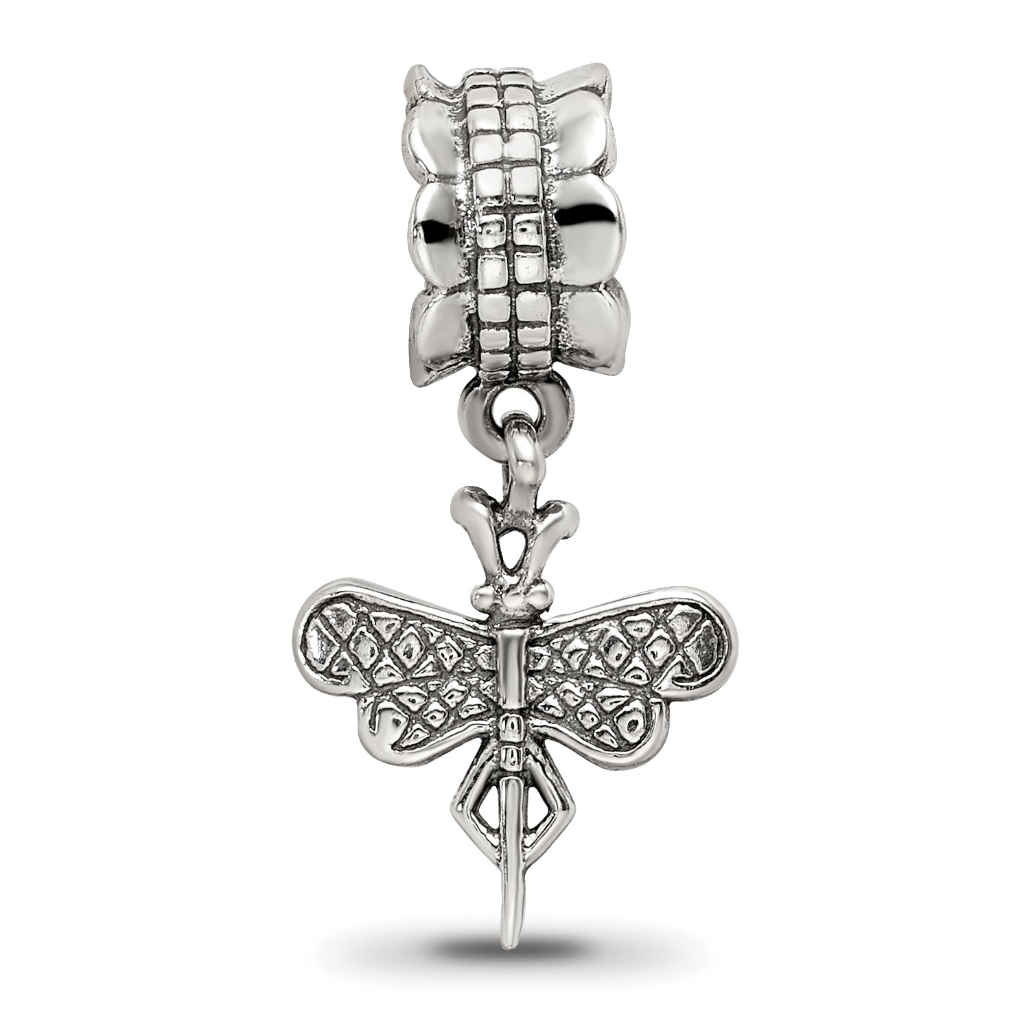 Sterling Silver 925 Dragonfly Dangle Bead with Antiqued Finish Elegant Charm