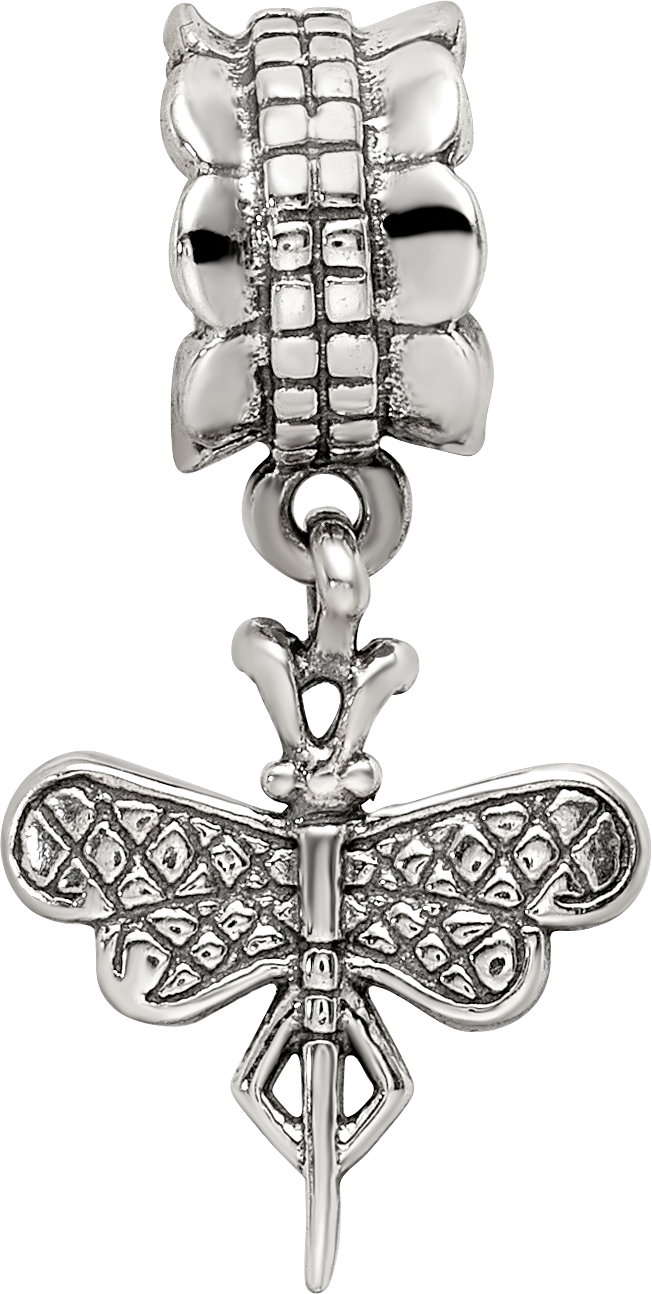 Sterling Silver 925 Dragonfly Dangle Bead with Antiqued Finish Elegant Charm