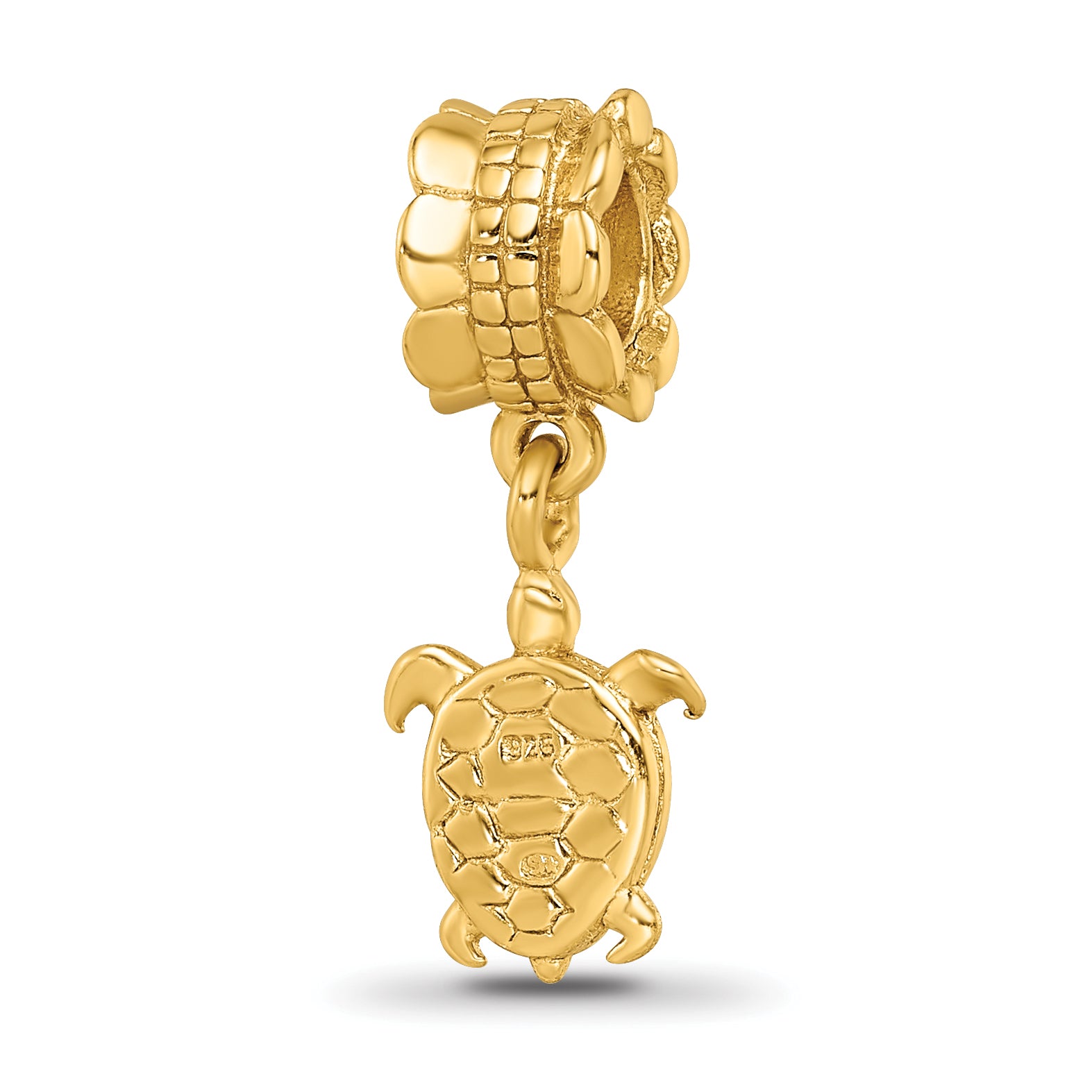 Sterling Silver Gold-Plated Turtle Dangle Bead with Polished Finish