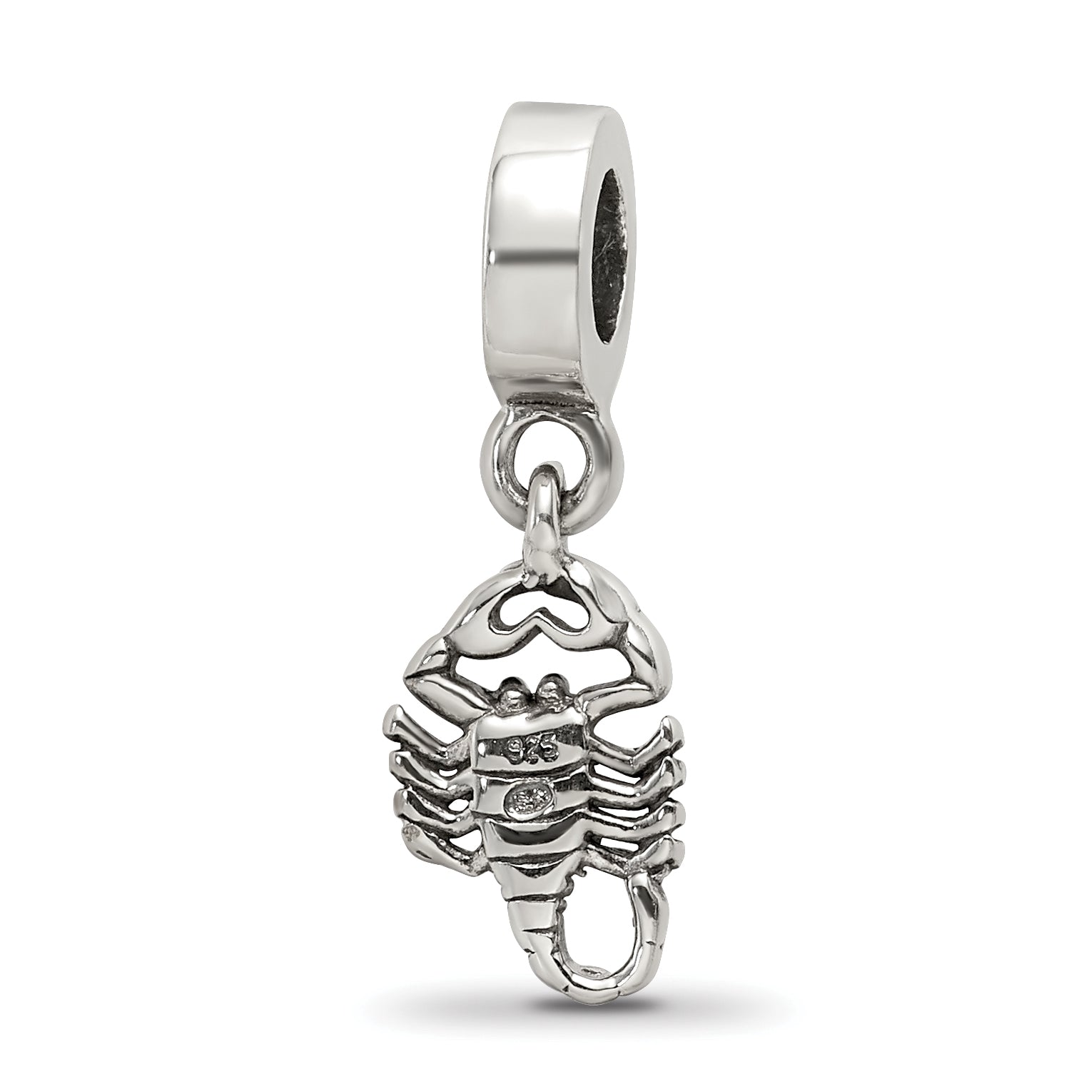 Sterling Silver 925 Scorpion Dangle Bead with Antiqued Finish