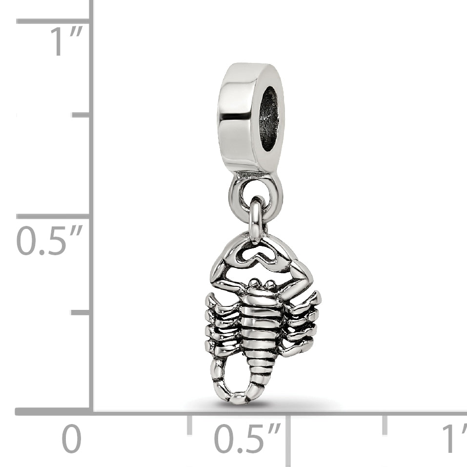 Sterling Silver 925 Scorpion Dangle Bead with Antiqued Finish