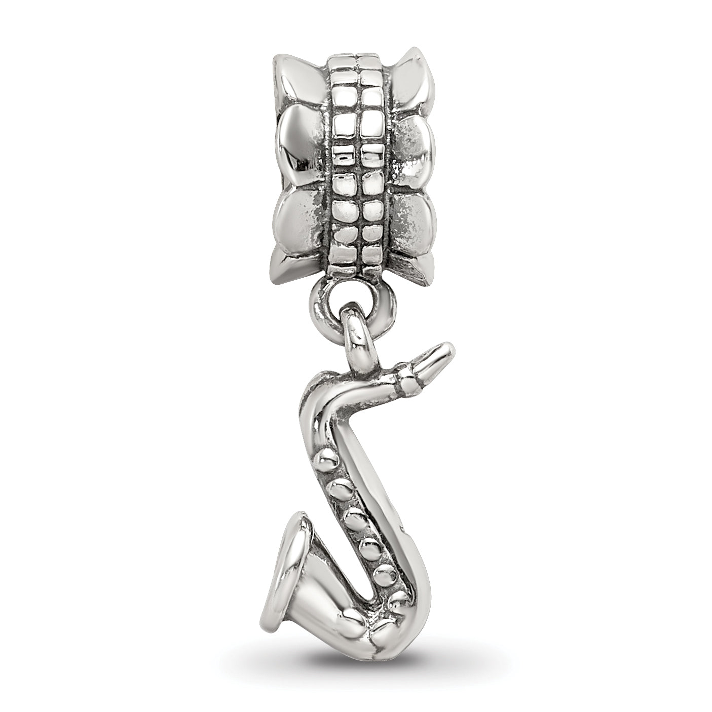 Sterling Silver Saxophone Dangle Bead with Antiqued Finish