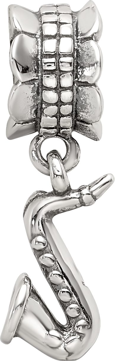 Sterling Silver Saxophone Dangle Bead with Antiqued Finish