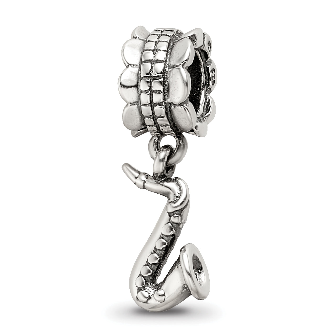 Sterling Silver Saxophone Dangle Bead with Antiqued Finish