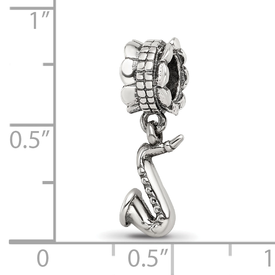 Sterling Silver Saxophone Dangle Bead with Antiqued Finish