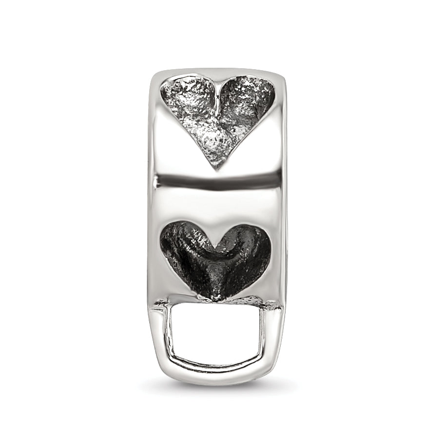 Sterling Silver 925 Dangle Heart Bead with Rhodium Finish Antiqued Design