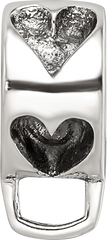 Sterling Silver 925 Dangle Heart Bead with Rhodium Finish Antiqued Design