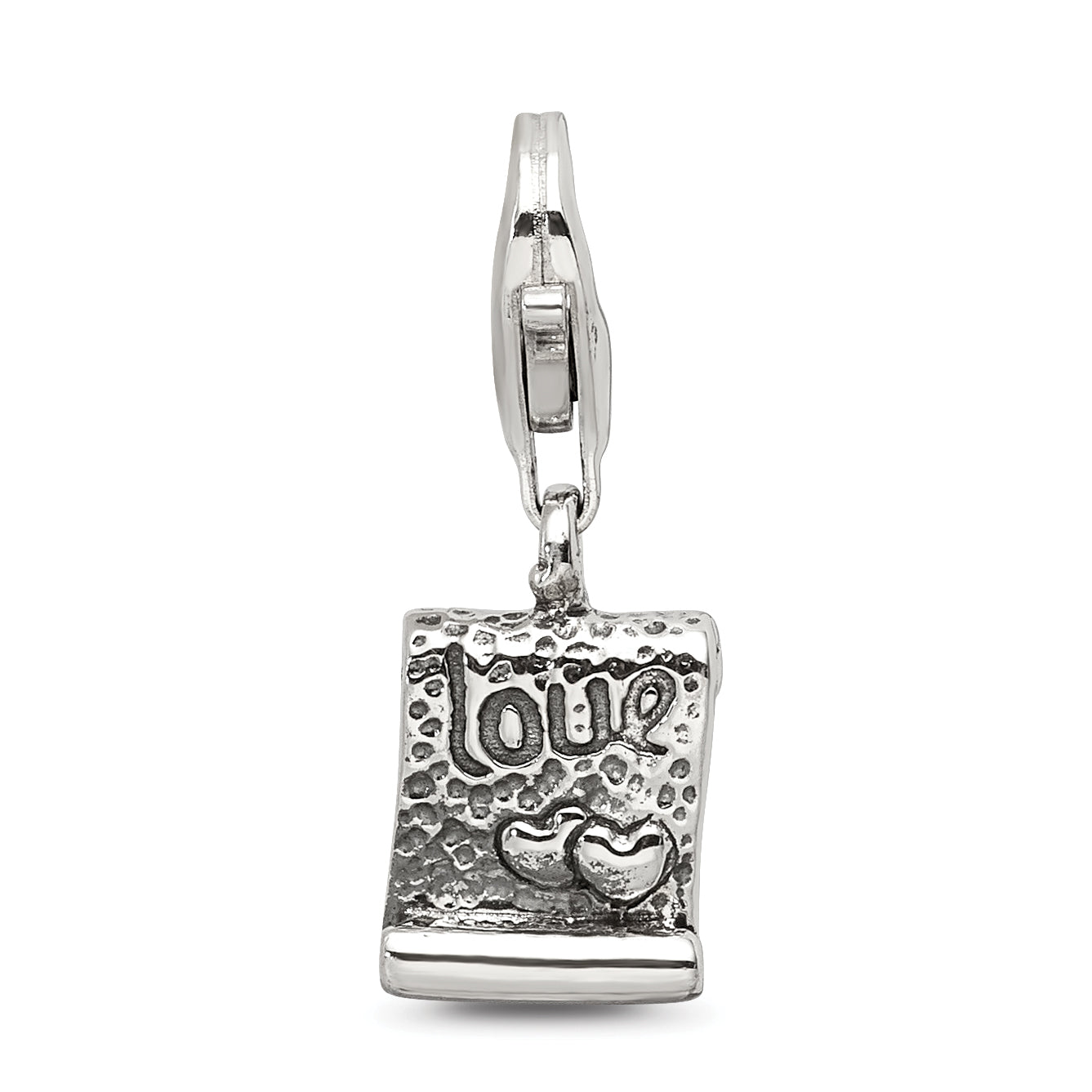 Sterling Silver 925 Dangle Bead with Antiqued Love Note Design