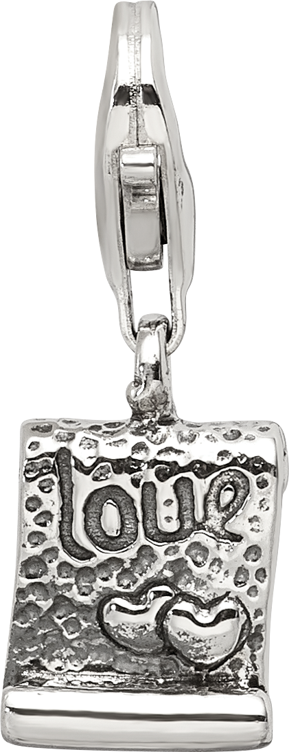 Sterling Silver 925 Dangle Bead with Antiqued Love Note Design