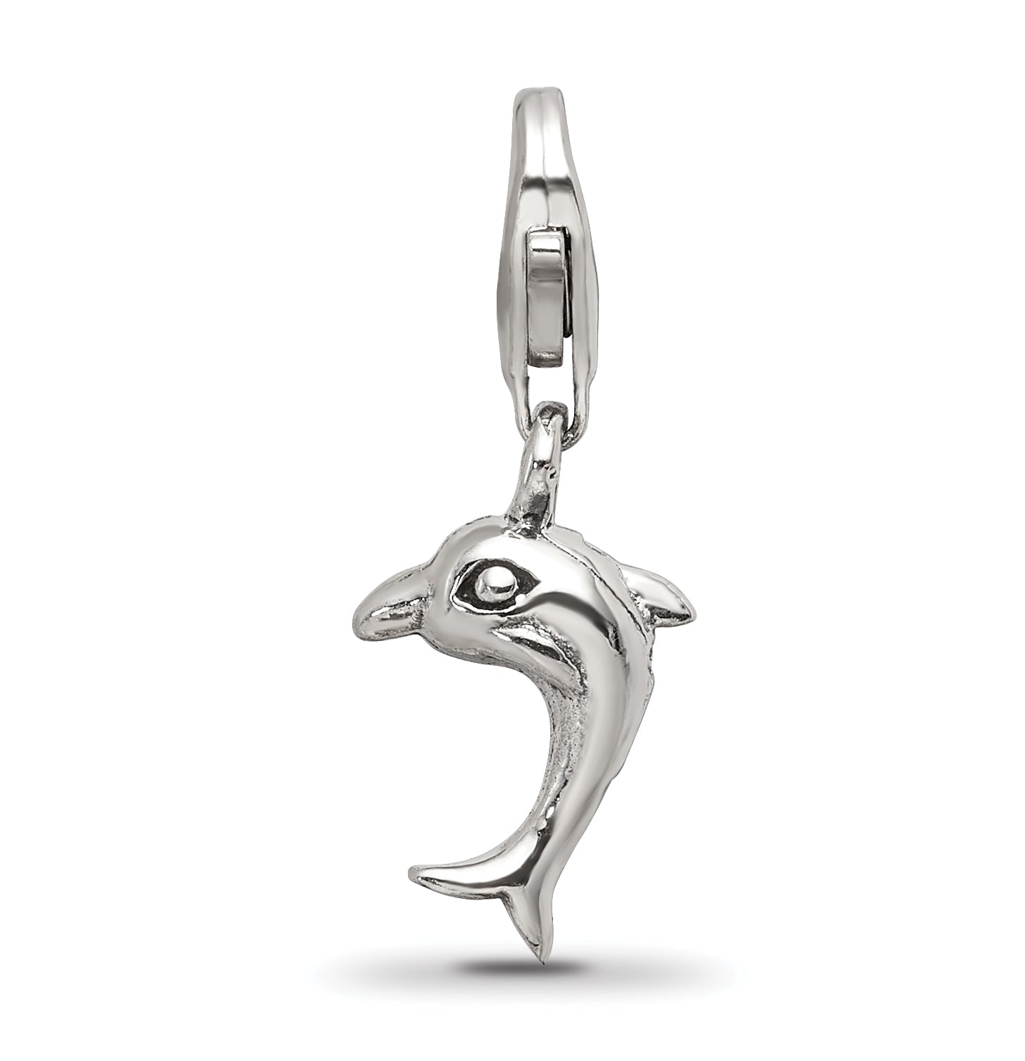 Sterling Silver 925 Dolphin Dangle Bead with Antiqued Finish Solid Cast Design