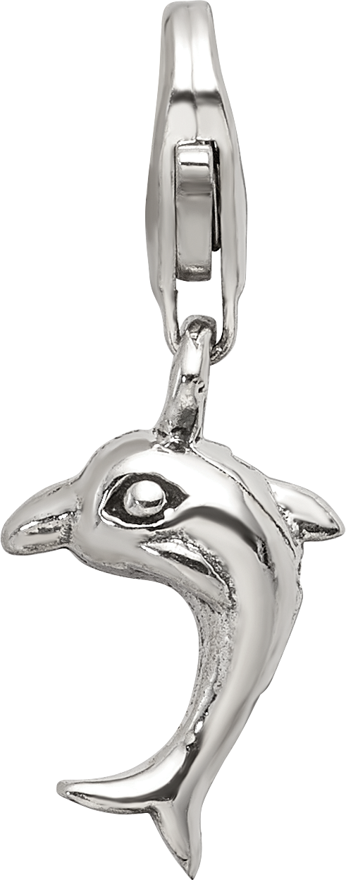 Sterling Silver 925 Dolphin Dangle Bead with Antiqued Finish Solid Cast Design