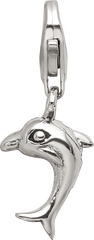 Sterling Silver 925 Dolphin Dangle Bead with Antiqued Finish Solid Cast Design