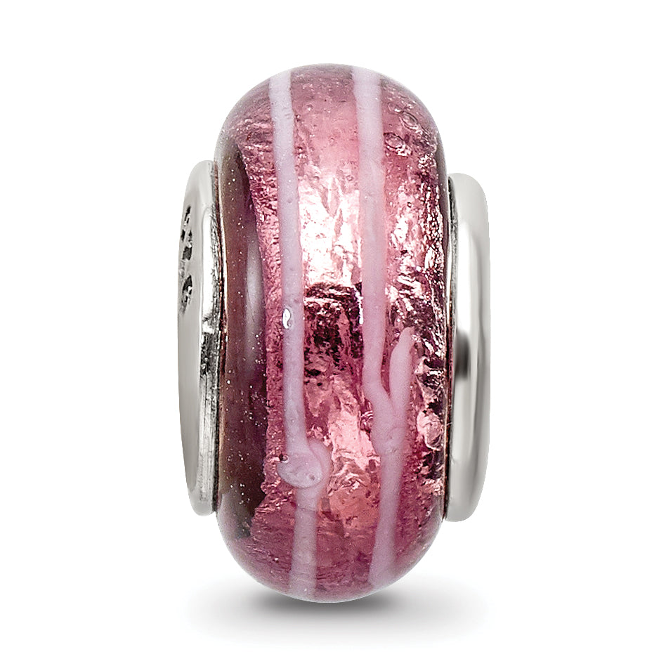 Sterling Silver 925 Dark Pink Hand-Blown Glass Bead with Antiqued Finish