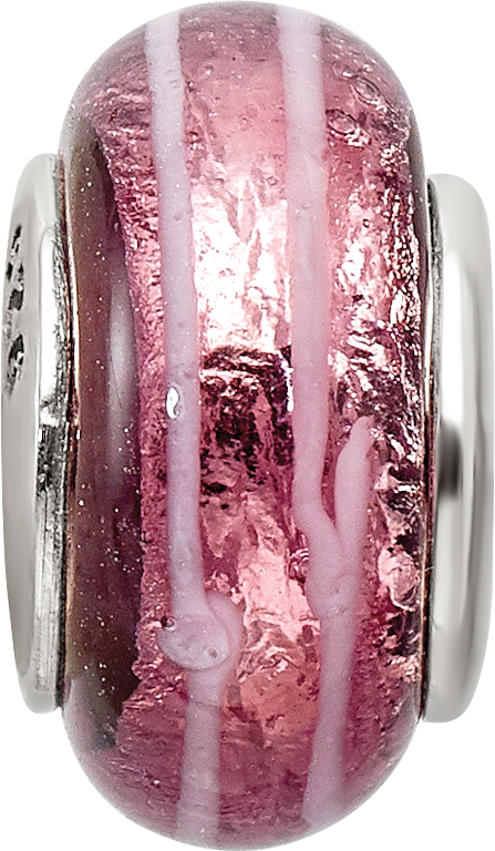 Sterling Silver 925 Dark Pink Hand-Blown Glass Bead with Antiqued Finish