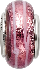 Sterling Silver 925 Dark Pink Hand-Blown Glass Bead with Antiqued Finish