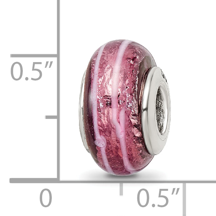 Sterling Silver 925 Dark Pink Hand-Blown Glass Bead with Antiqued Finish