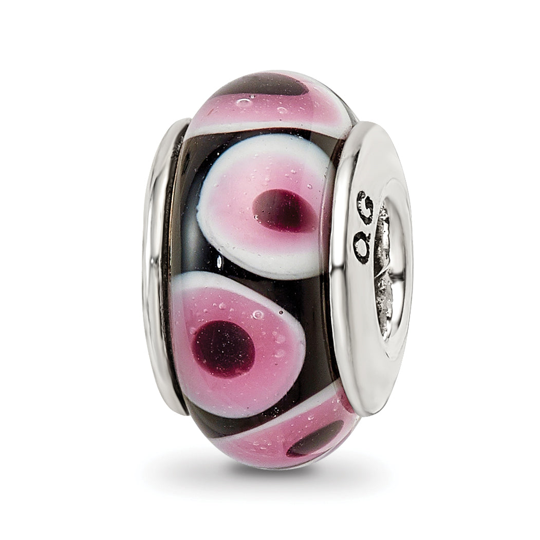 Sterling Silver Reflections Black/Pink Hand-blown Glass Bead