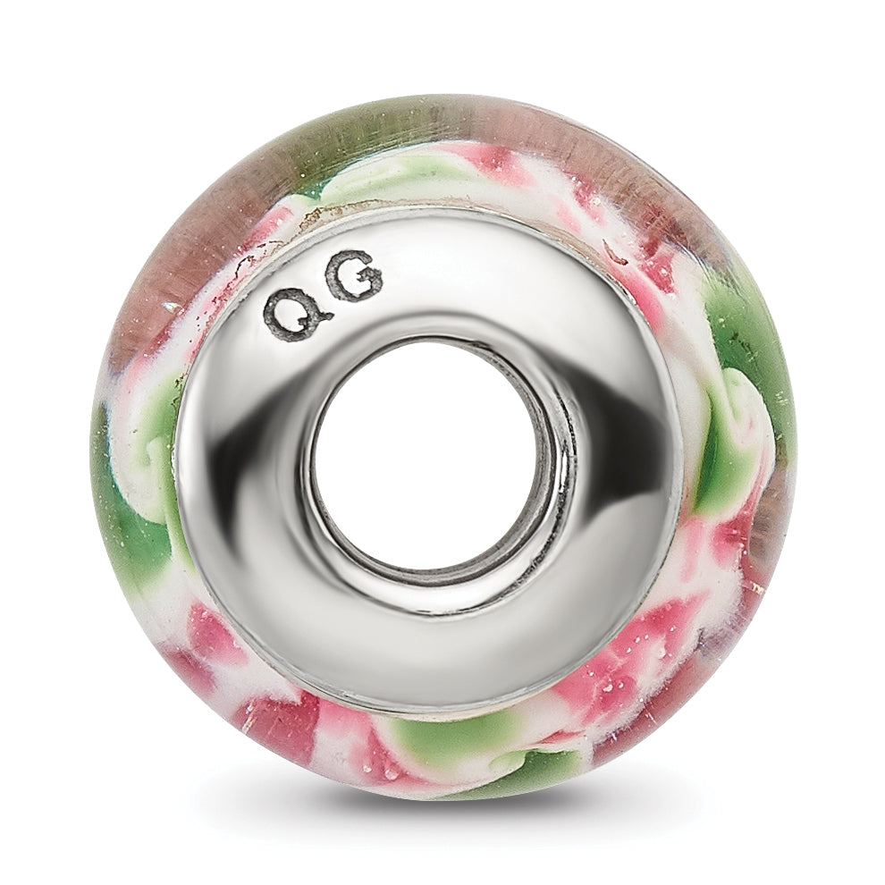 Sterling Silver Reflections Pink/Green Hand-blown Glass Bead