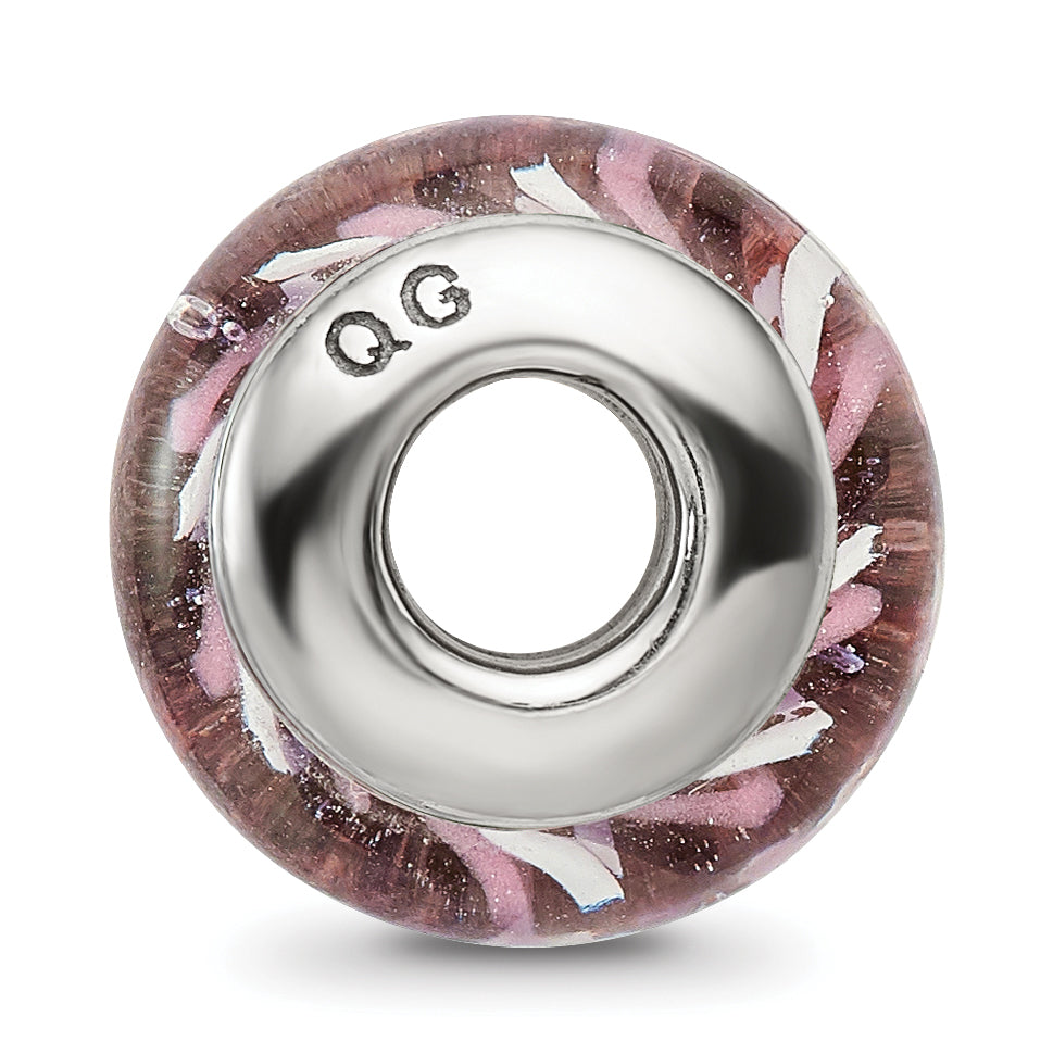 Sterling Silver Reflections Rose Striped Hand-blown Glass Bead