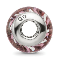 Sterling Silver Hand-Blown Rose Striped Glass Bead with Antiqued Finish