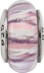 Sterling Silver Hand-Blown Rose Striped Glass Bead with Antiqued Finish