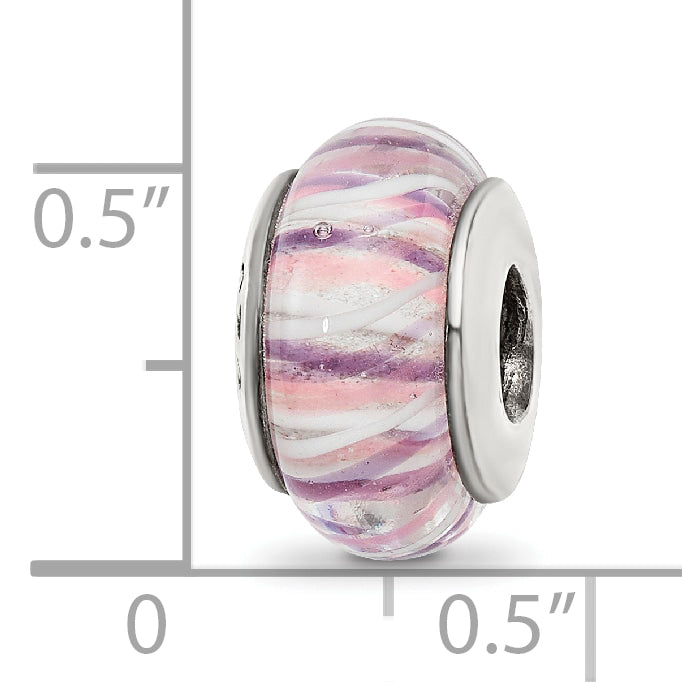 Sterling Silver Reflections Rose Striped Hand-blown Glass Bead