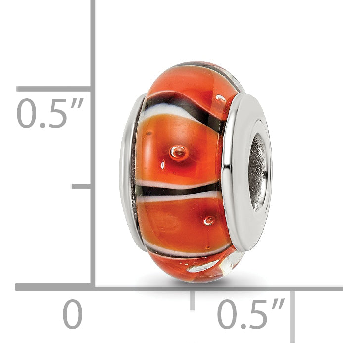 Sterling Silver Reflections Orange Hand-blown Glass Bead