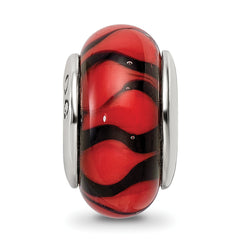 Sterling Silver Hand-Blown Red/Black Glass Bead with Antiqued Finish