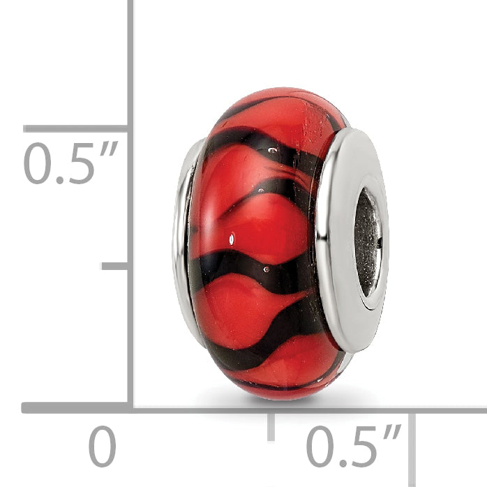 Sterling Silver Hand-Blown Red/Black Glass Bead with Antiqued Finish