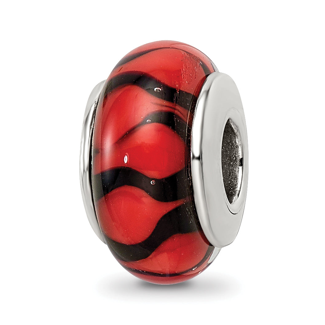 Sterling Silver Reflections Red/Black Hand-blown Glass Bead